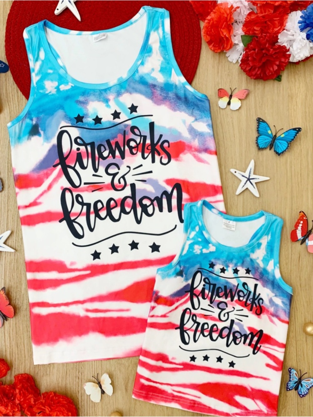 Fireworks & Freedom Tie-Dye Tank Top for Kids - Blue & Red